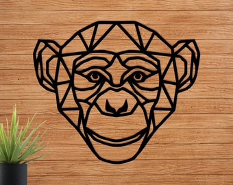 Geometric Monkey Head: Laser Cut Wooden Wall Decor