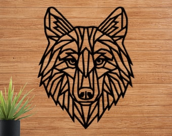 Geometric Wolf Wall Art: Laser Cut Wooden Decor