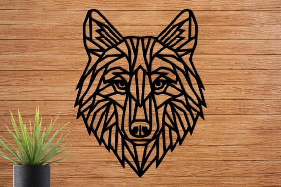 Geometric Wolf Wall Art: Laser Cut Wooden Decor