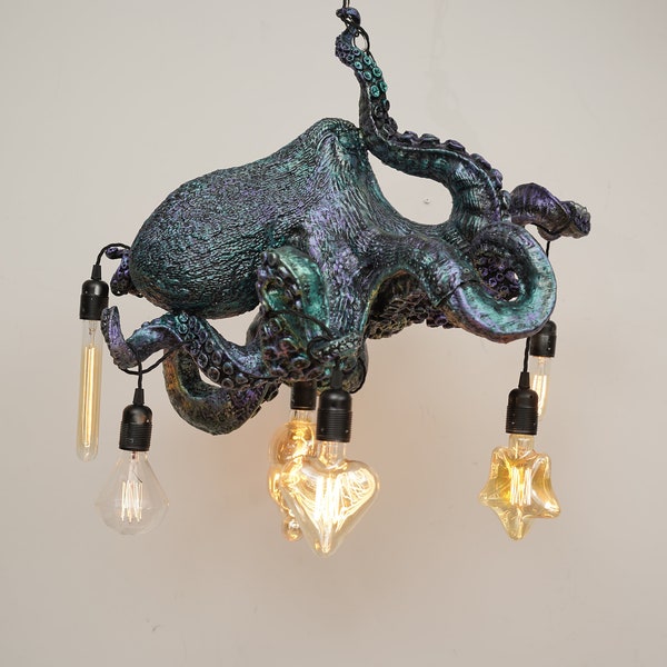 Octopus Tentacle chandelier Cthulhu mythos Fantasy Gift Steampunk vintage pendant designer bulb holder light sea blue industrial chandelier