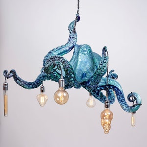 Octopus Tentacle chandelier Cthulhu mythos Fantasy Gift Steampunk vintage pendant designer bulb holder light sea blue industrial chandelier