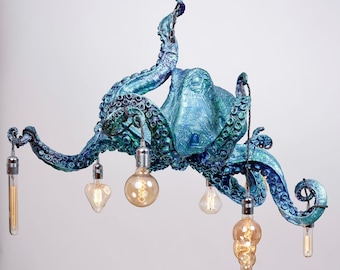 Octopus Tentacle chandelier Cthulhu mythos Fantasy Gift Steampunk vintage pendant designer bulb holder light sea blue industrial chandelier
