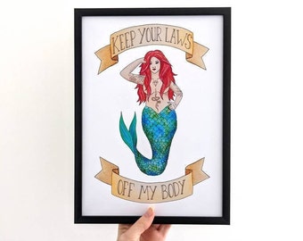 Tattooed Mermaid A4 Feminist Print