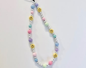Smiley Phone Chain-Beaded Bag and Phone Charm-90s Accessories-Phone Jewel