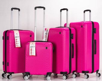 Circle ABS Hard Shell Suitcase with 4 Spinner Wheels Travel Luggage Hot Pink