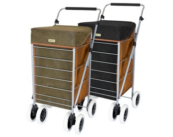 Carrito de compras ligero de 6 ruedas, cesta grande fuerte, carrito de empuje para comestibles