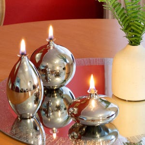Handmade Glass Oil Lamps, Eden Set Opaque/matte Silver