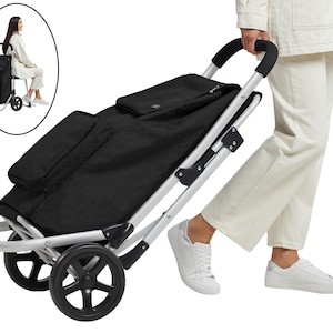 Carrito de compra con asiento de aluminio resistente para compras de comestibles, equipo de movilidad negro