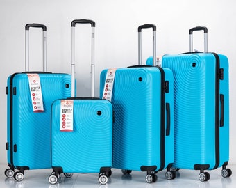 Valise rigide en ABS Circle avec 4 roulettes, bagage de voyage bleu ciel