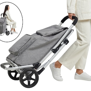 Carro de compra con asiento de aluminio resistente para compras de comestibles, equipo de movilidad gris
