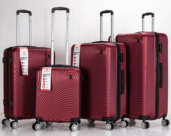 Valise à coque rigide Circle en ABS avec 4 roulettes, bagage de voyage rouge foncé