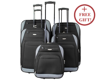 Lightweight 2 Wheels Soft Case Suitcase Travel Luggage with Padlock Black