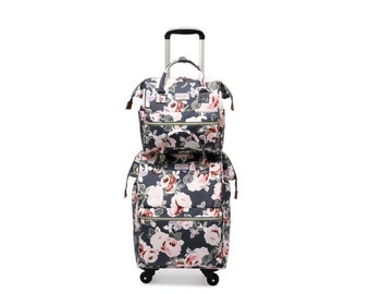 3 in 1 Taschen Set: Rucksack, Handtasche, Trolley. Softshell Koffer Gepäck mit 4 Rollen