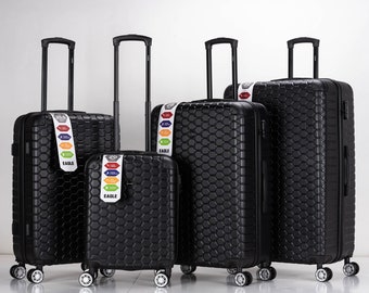 Hexagon ABS Hard Shell Suitcase with 4 Spinner Wheels Travel Luggage Black