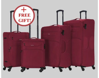 Easy Travel Soft Shell Leichter Koffer mit 4 Rollen und Zahlenschloss, Rot