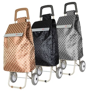 Carrito de compras plegable resistente con ruedas y diseño de ajedrez