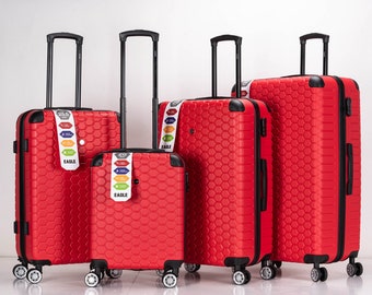Sechseckiger ABS-Hartschalenkoffer mit 4 drehbaren Rädern, Reisegepäck, Rot