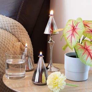 Handmade Glass Oil Lamps, Bliss Set Opaque/matte, Silver