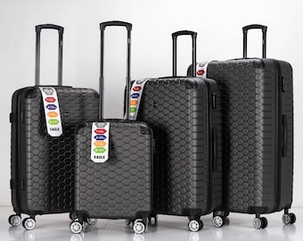 Hexagon ABS Hard Shell Suitcase with 4 Spinner Wheels Travel Luggage Dark Grey