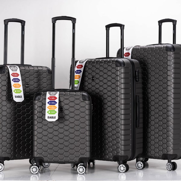 Hexagon ABS Hard Shell Suitcase with 4 Spinner Wheels Travel Luggage Dark Grey