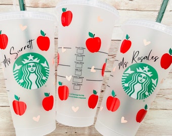 Teacher Gift Customized Reusable Starbucks Cup/ End of School Gift / Teacher Cup / Apple Cup / School Gift / Teacher appreciation gift