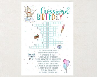 printable birthday crossword puzzle for kids instant download etsy