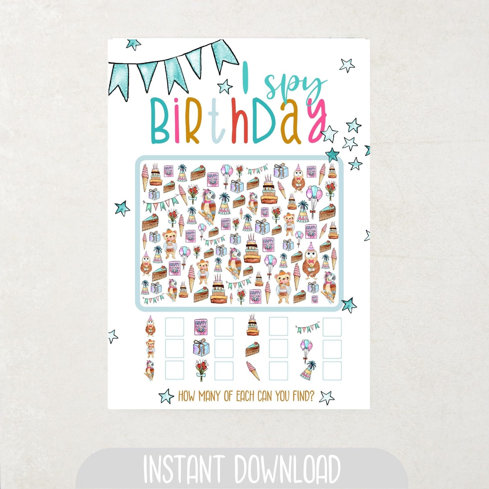 I spy Birthday Printable Birthday Puzzle Activity for Kids | Etsy