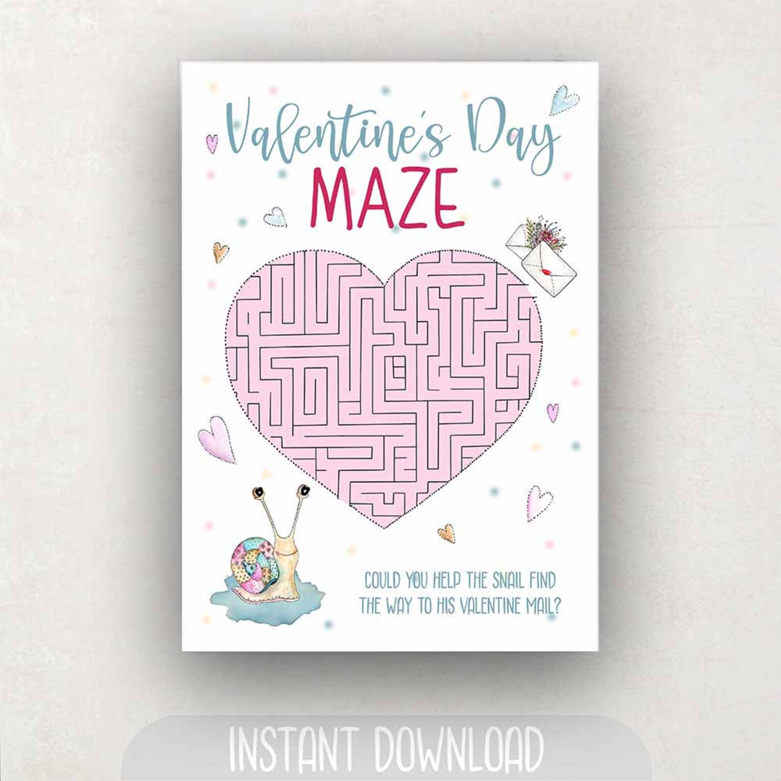 Printable Valentines Day Maze Puzzle for Kids with Cute