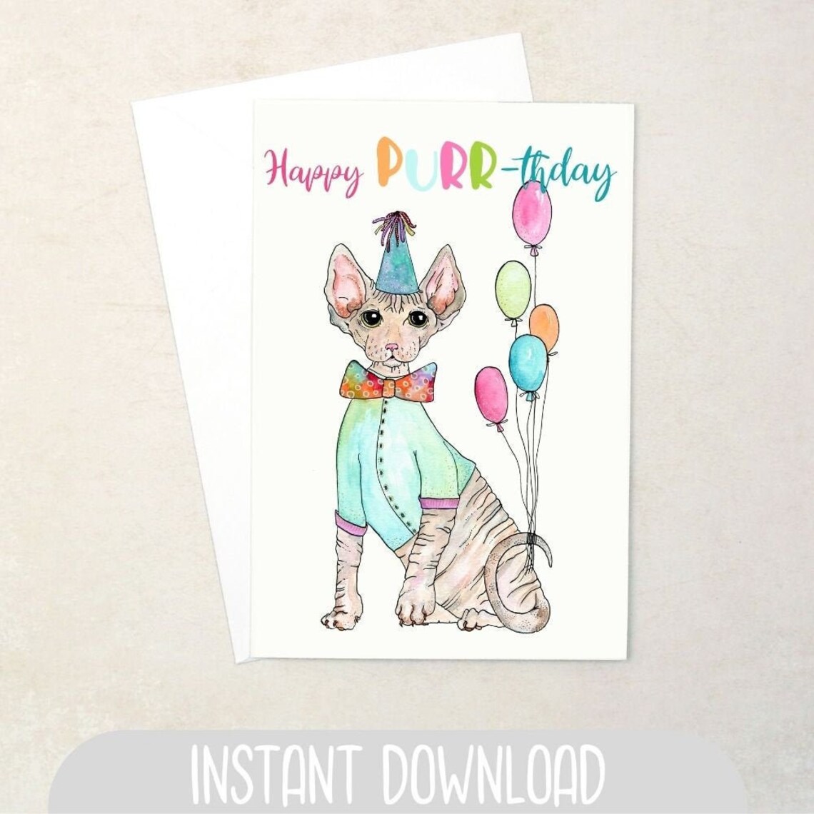 Cute Sphynx Cat Happy Birthday Pun Card Printable Instant - Etsy