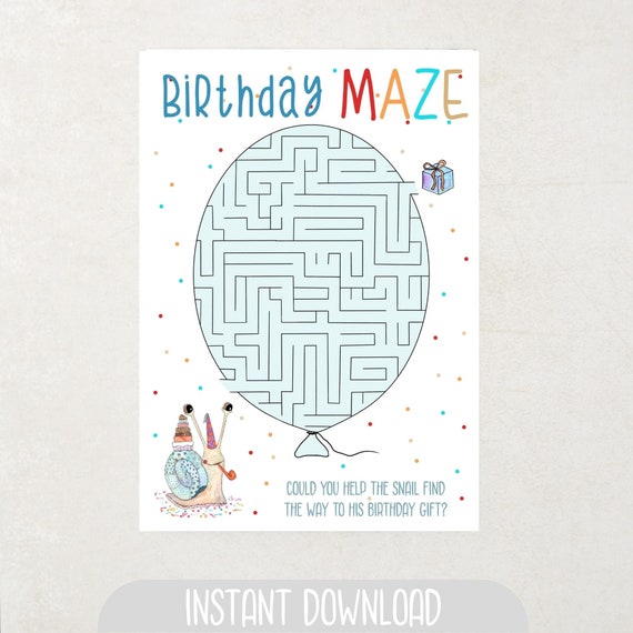 Printable Birthday Maze Puzzle for Kids with Cute Animal | Etsy