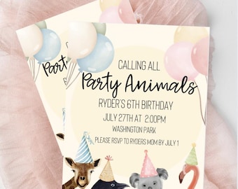 Invitación de cumpleaños de animales de fiesta