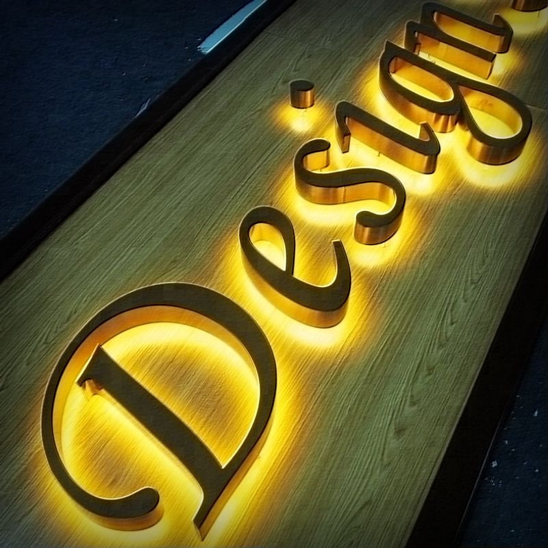 Home & Living Custom Gold Sign 3D Led Signage Logo Light Sign 3D Metal