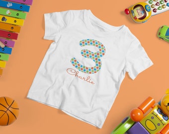 Personalised Kids Birthday/Age T-shirt | Add age and name | Polka dot number | Custom birthday T-shirt