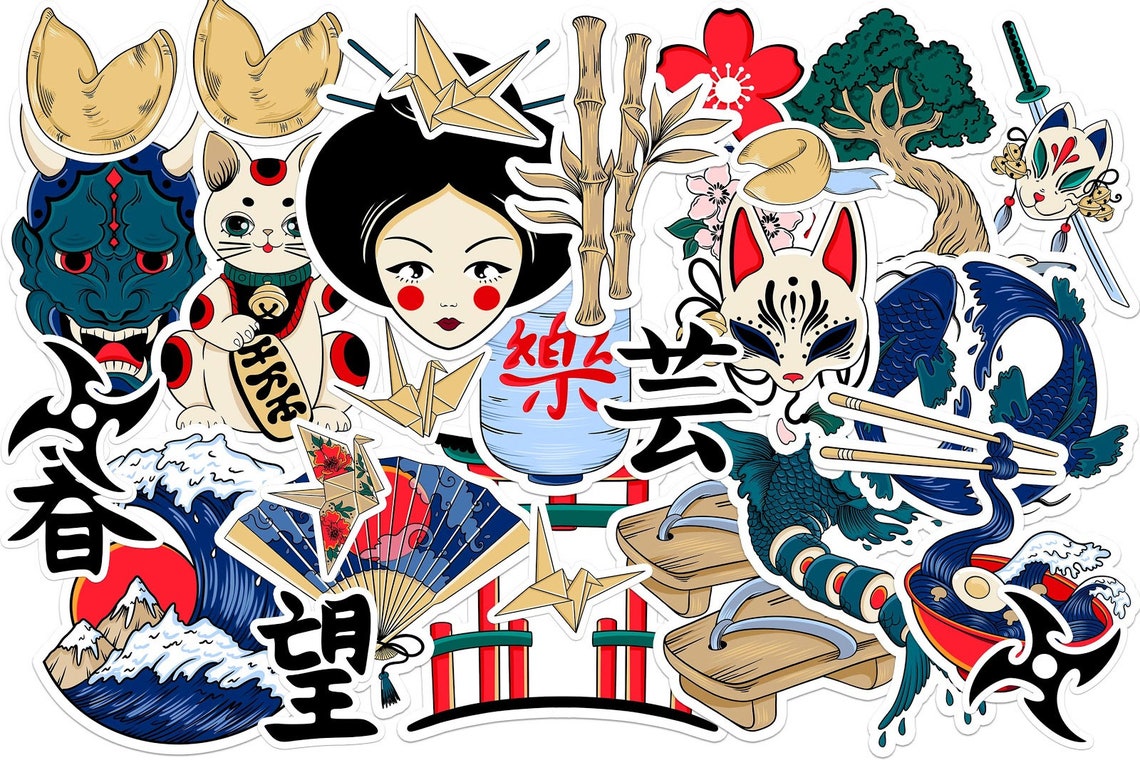 Japanese Art Colorful Stickers 30 pcs Labels Set Cute Anime No Etsy