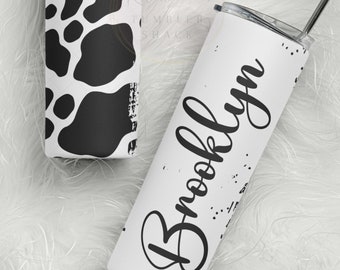 Cow Print Personalized 20oz Tumbler With Straw, Custom Cow Print Tumbler, Cow Print Personalized Gifts