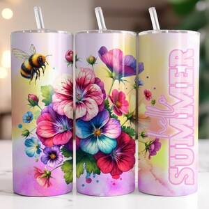 Floral Summer Tumbler - Cute Summer Gift Idea, Pink Tropical Summer Cup, Floral Summer Tumbler with Straw