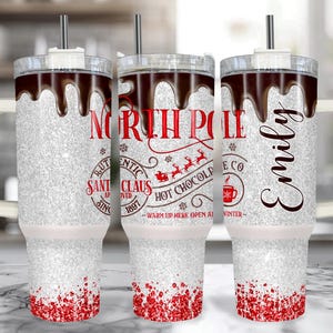 North Pole 40 oz Christmas Tumbler With Handle – Personalized Christmas Cup With Straw, Large Insulated 40oz Christmas Travel Mug