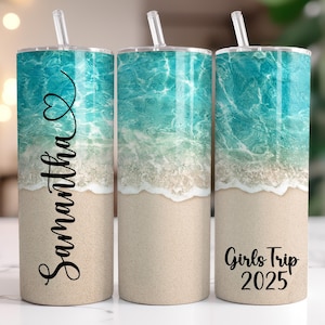 Personalized Beach Tumbler – Custom Beach Vacation Cup – Girls Trip Cruise Tumbler, Family Vacation, or Bachelorette Party&#39;s!