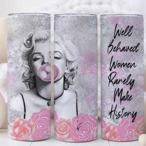 Marilyn Monroe 20 oz Tumbler – Personalized Marilyn Monroe Gift, Custom Marilyn Monroe Coffee Cup with Straw, Pink Bubblegum Marilyn Mug