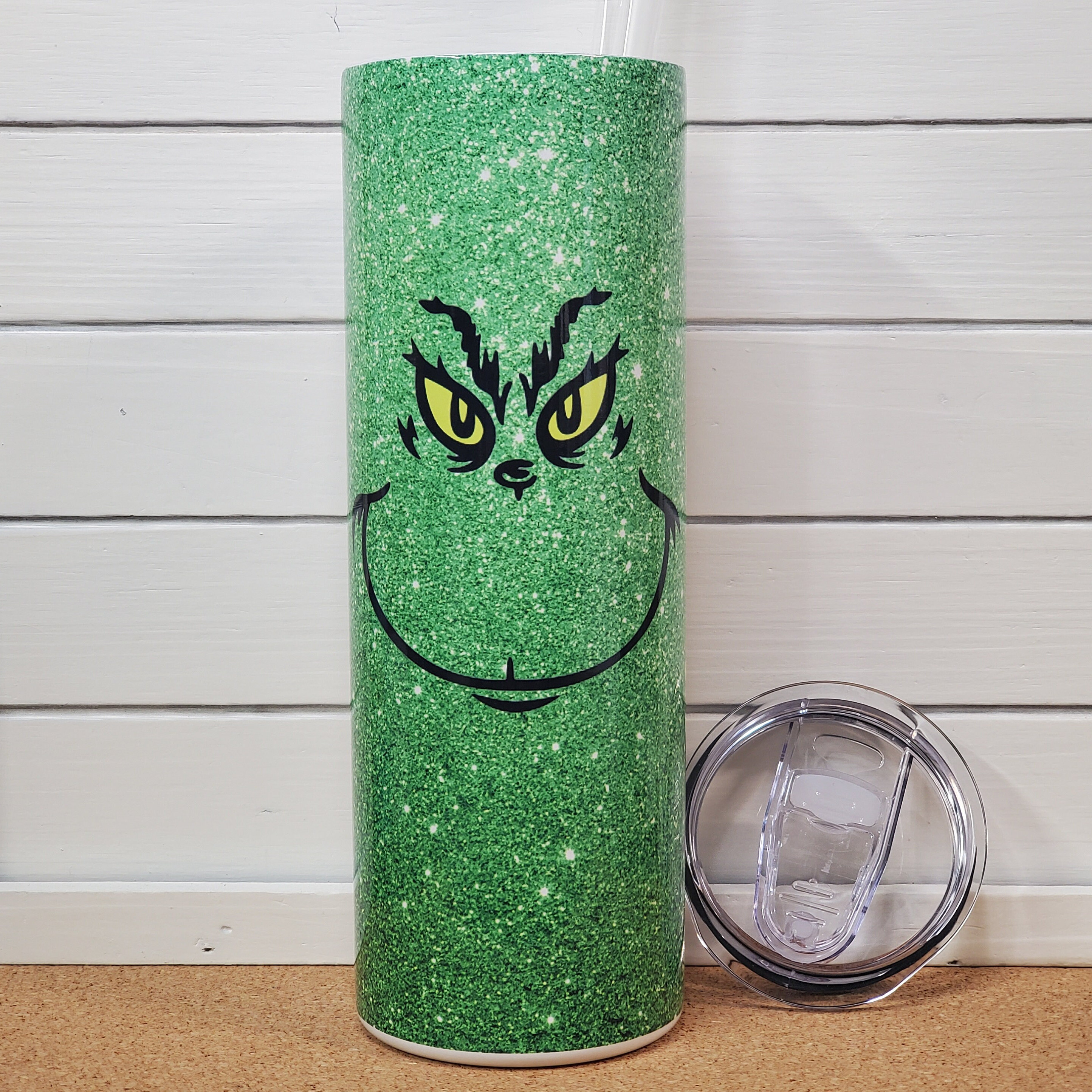 Custom 20 Oz Grinch Tumbler Drink Up Grinches Green Glitter Christmas Cup