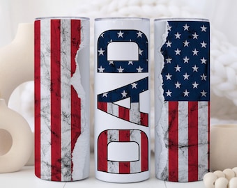 American Dad Tumbler | Father’s Day Gift for Dad | American Flag Dad Cup | 20 oz Dad Tumbler with Straw
