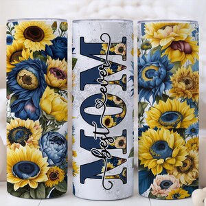 Blue Sunflower Mom Tumbler, Cute Mothers Day Gift For Mom, Sunflower Mom Cup, Best Mom Ever Tumbler with Straw
