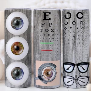Optometristbeker, ooggrafiek 20oz magere beker met rietje, oogartscadeau, gepersonaliseerd optometriecadeau, beker oftalmologie