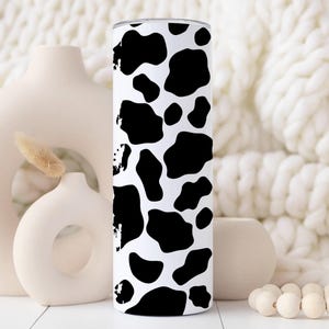 Personalized Black Cow Print Tumbler or Custom Brown Cow Print Cup with Name, Cow Gifts for Women, 20 oz Stainless Steel Tumbler with Straw