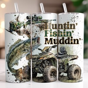 Hunting Fishing Muddin Tumbler | Gift for Him | Outdoor Lover Coffee Cup | 20 oz Tumbler with Straw