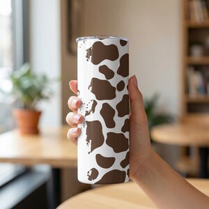 Personalized Black Cow Print Tumbler or Custom Brown Cow Print Cup with Name, Cow Gifts for Women, 20 oz Stainless Steel Tumbler with Straw
