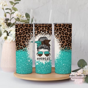 Blue Faux Glitter Mom Life Tumbler - Fun Expecting Mom Gift - Leopard Print Mom Cup - Perfect 1st Mother's Day Gift