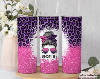 Pink Faux Glitter Mom Life Tumbler - Fun Expecting Mom Gift - Purple Leopard Print Mom Cup - Perfect 1st Mother's Day Gift