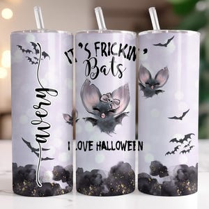 Vaso de Murciélagos: Divertido vaso de Halloween con pajita, taza de café de temporada espeluznante, un bonito regalo de otoño para ella, taza de murciélago personalizada con tapa