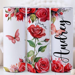 Custom Birth Flower Tumbler for June Birthday Gifts, Personalized Birth Flower Cup with Name, June Rose Birthday Tumbler, Best Friend Gift